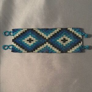 Handmade Beaded Bracelet in Blue and Black